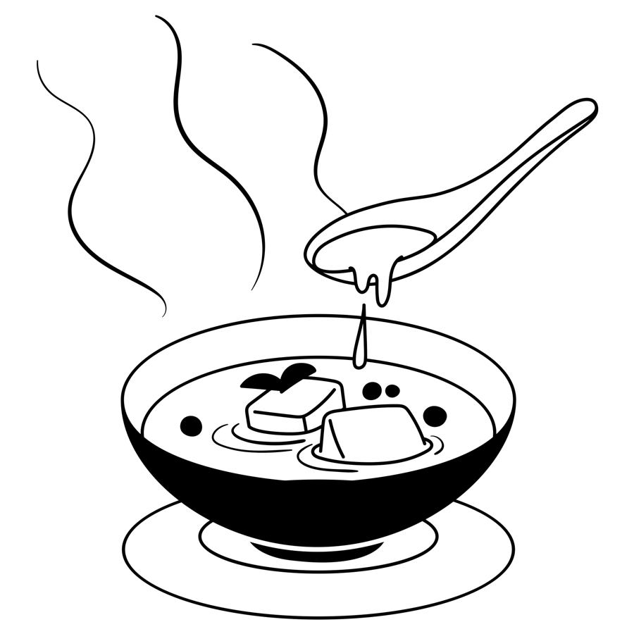 Illustration of a soup and a spoon