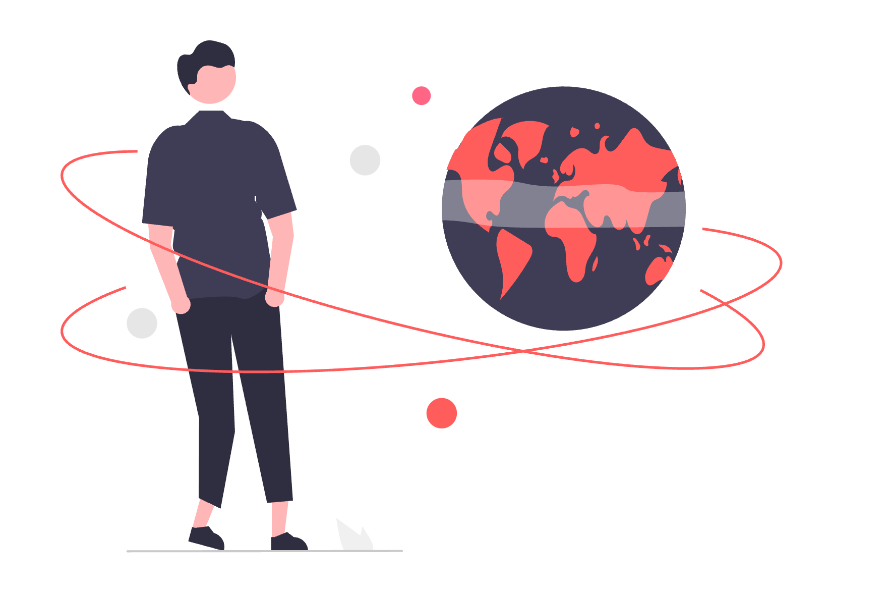 An illustration of a person next to a globe