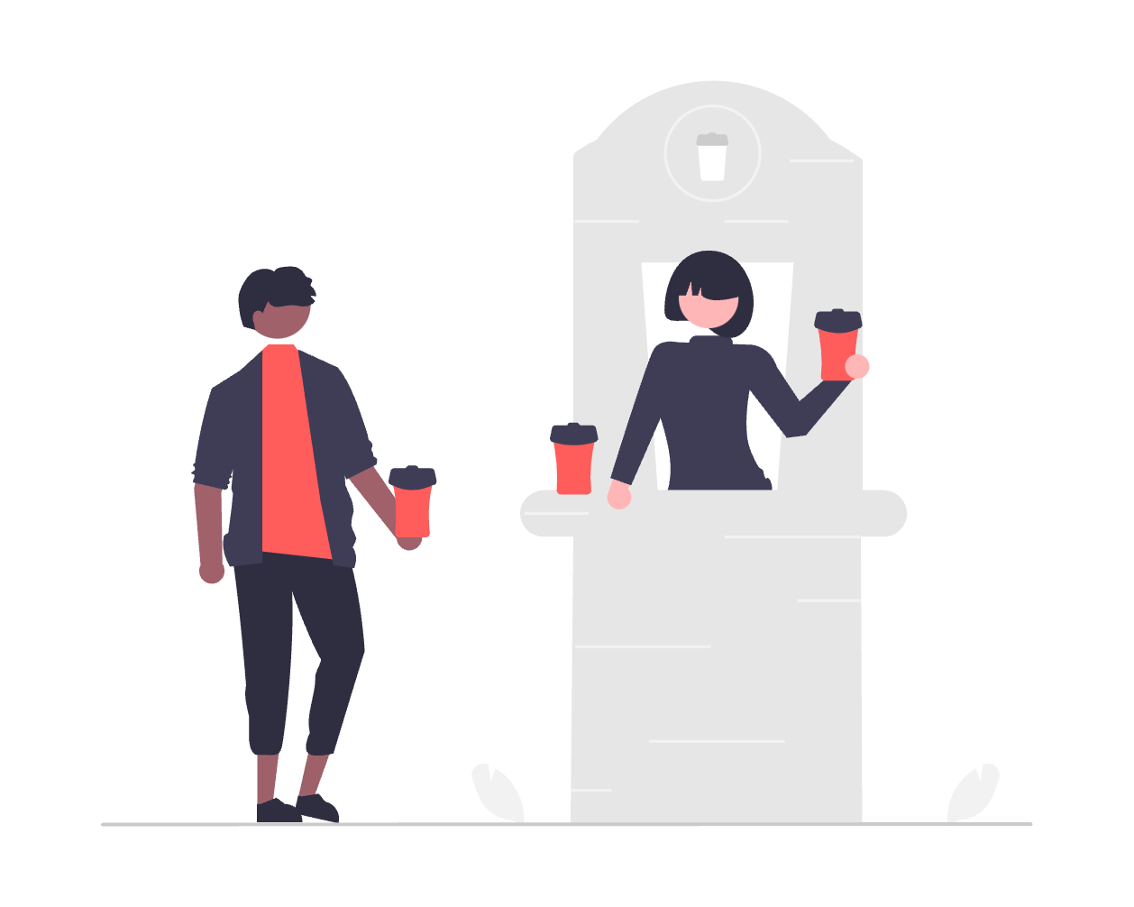 An illustration of a person buying a coffee from a coffee stand