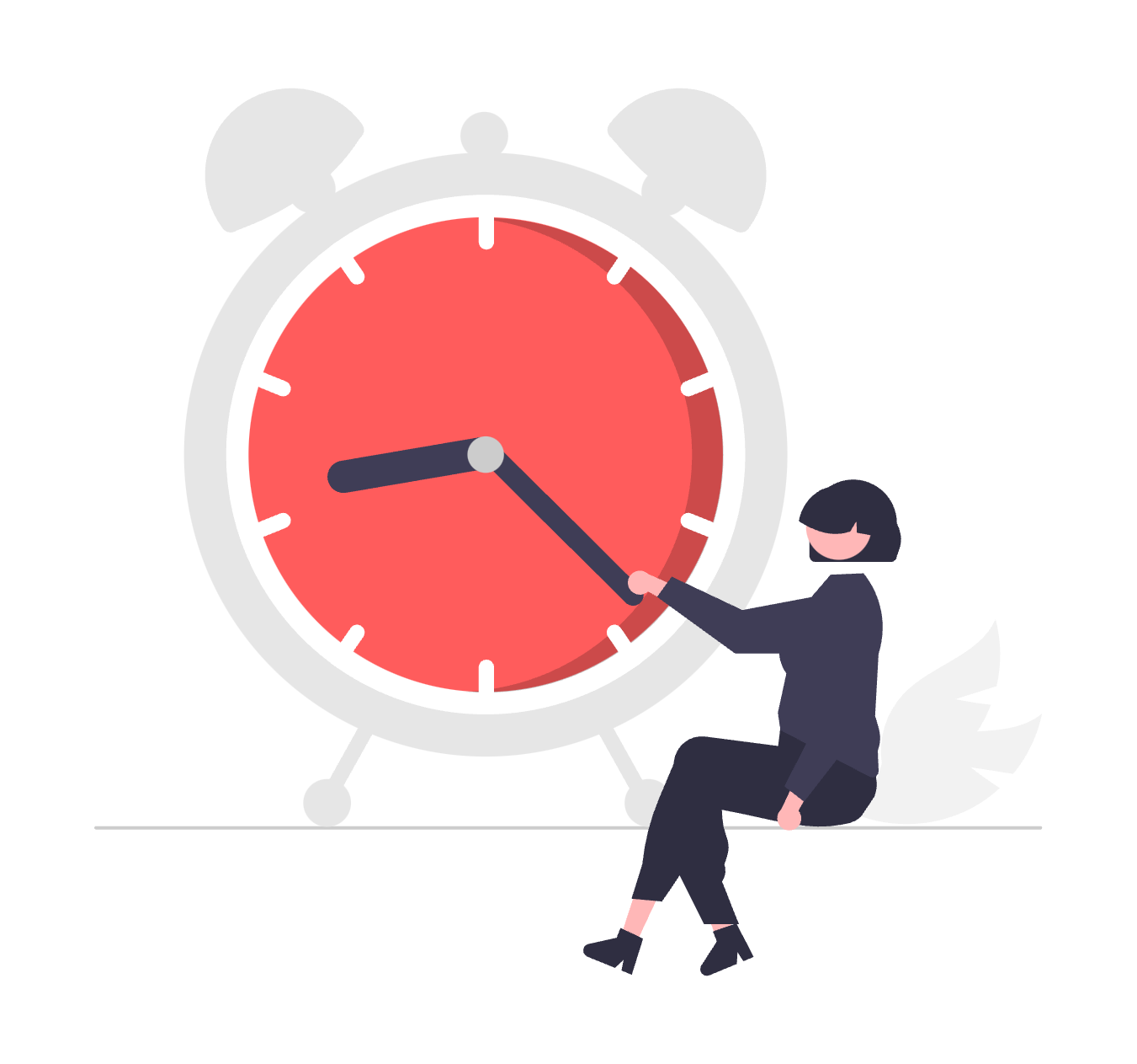 An illustration of a person next to a huge analogue alarm clock