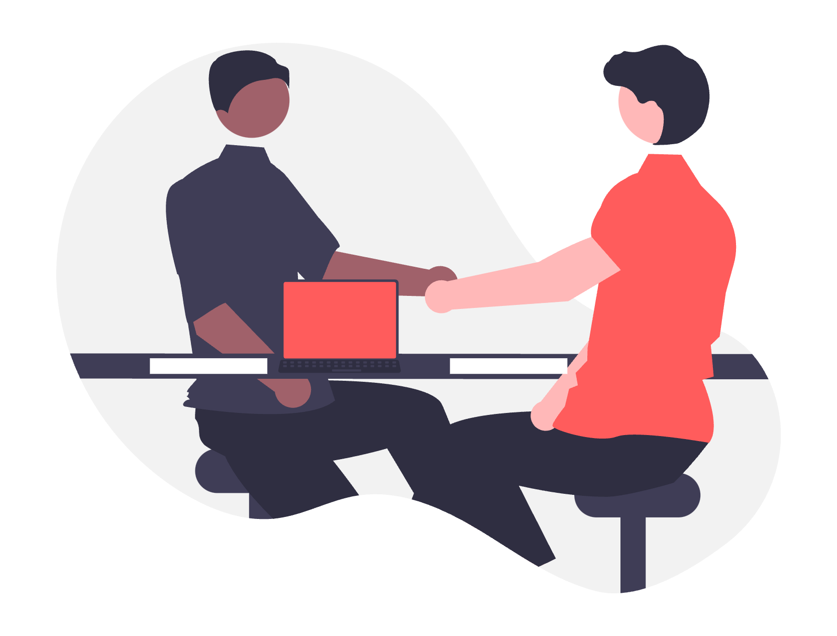 An illustration of two people shaking hands at the start of an interview