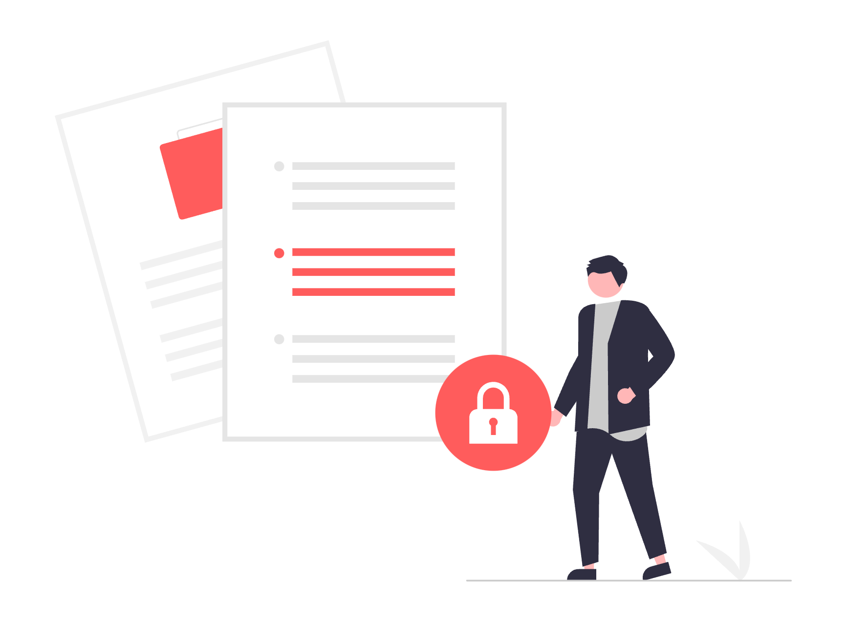 An illustration of a person next to a locked document