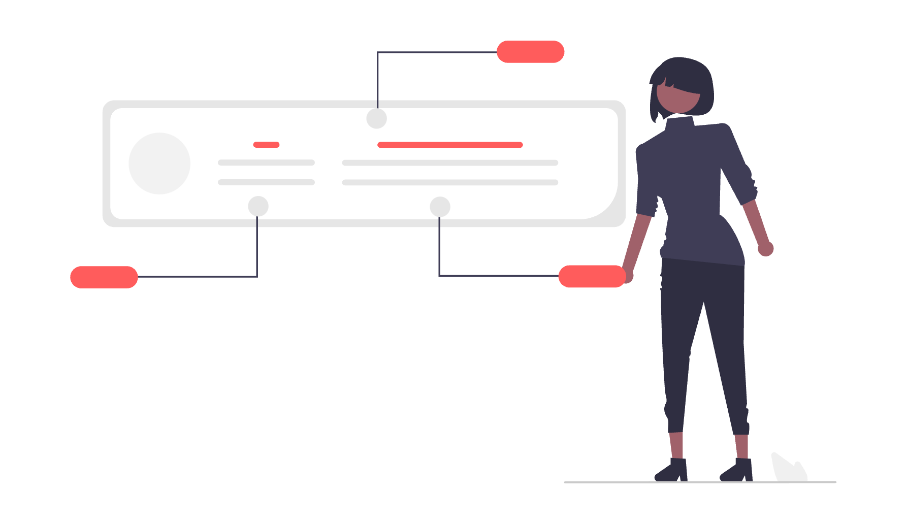 An illustration of a person next to something that could be a big table row