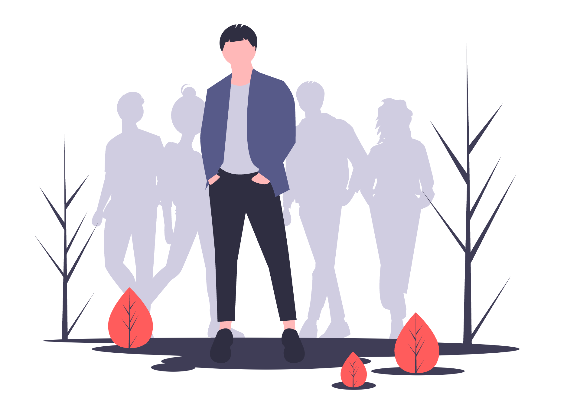 An illustration of a person in front of a group of other people