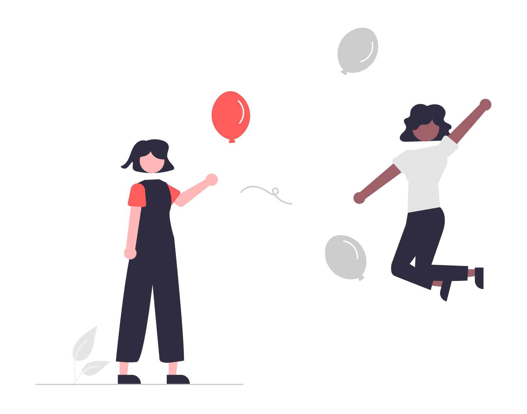 An illustration of two people jumping in a happy mode with balloons
