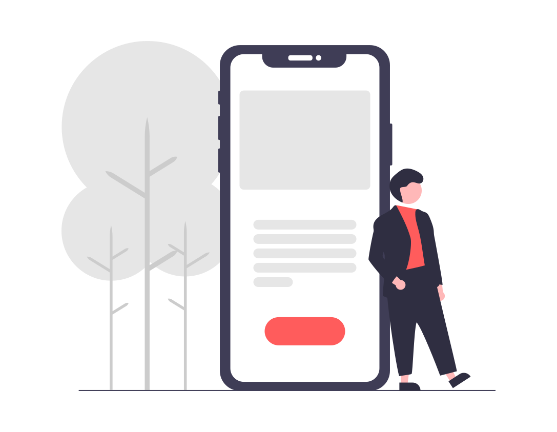 An illustration of a person next to a oversized smartphone