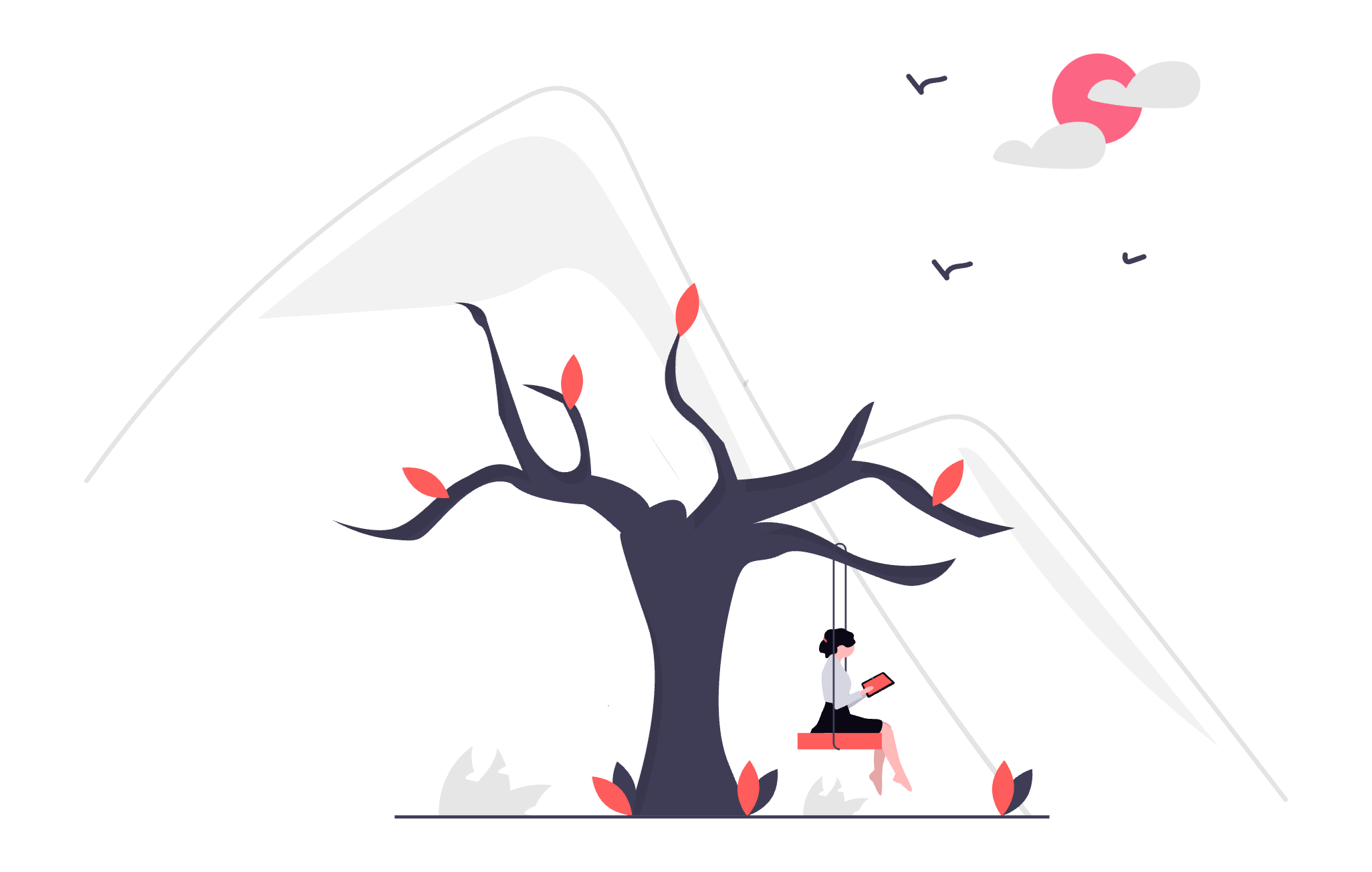 Illustration of a person next to a tree reading