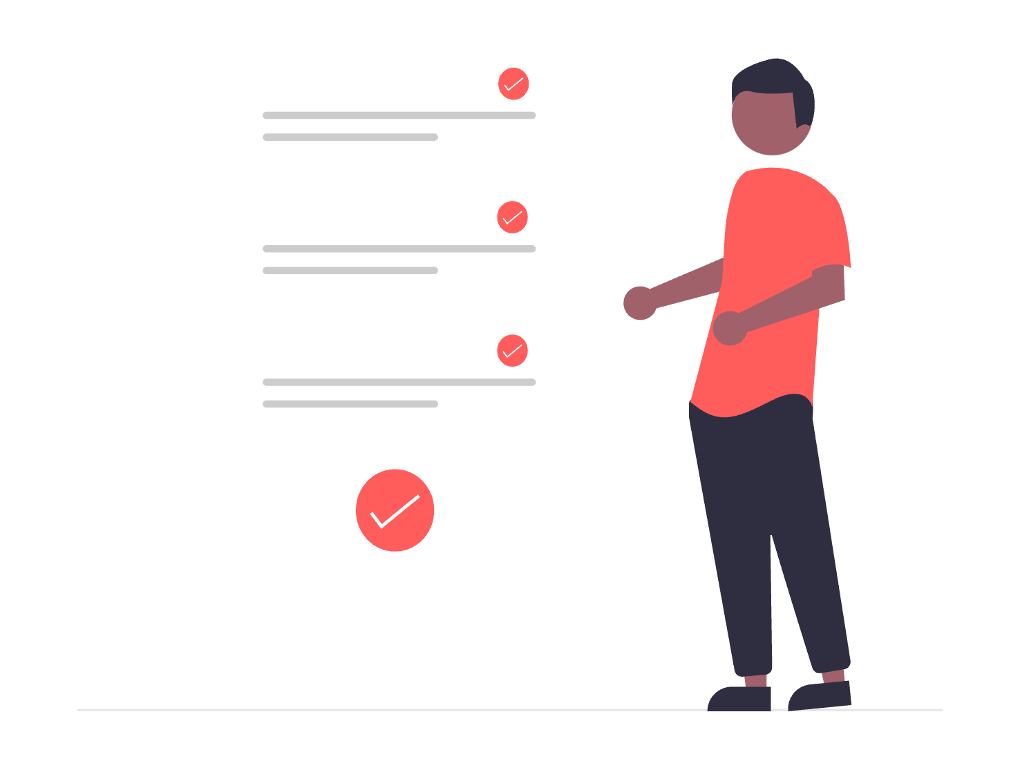 An illustration of a person checking many tasks or booking many meetings
