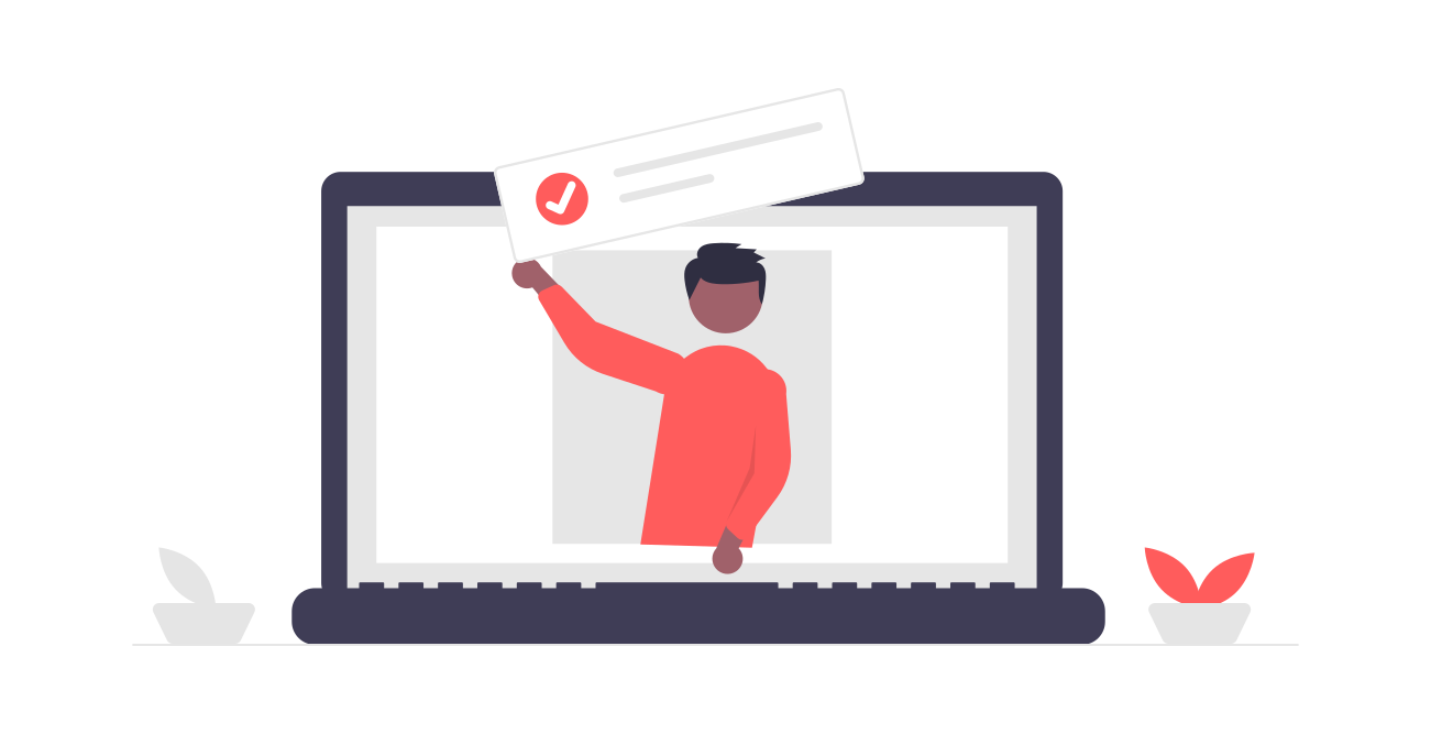 An illustration of a person coming out of a laptop screen