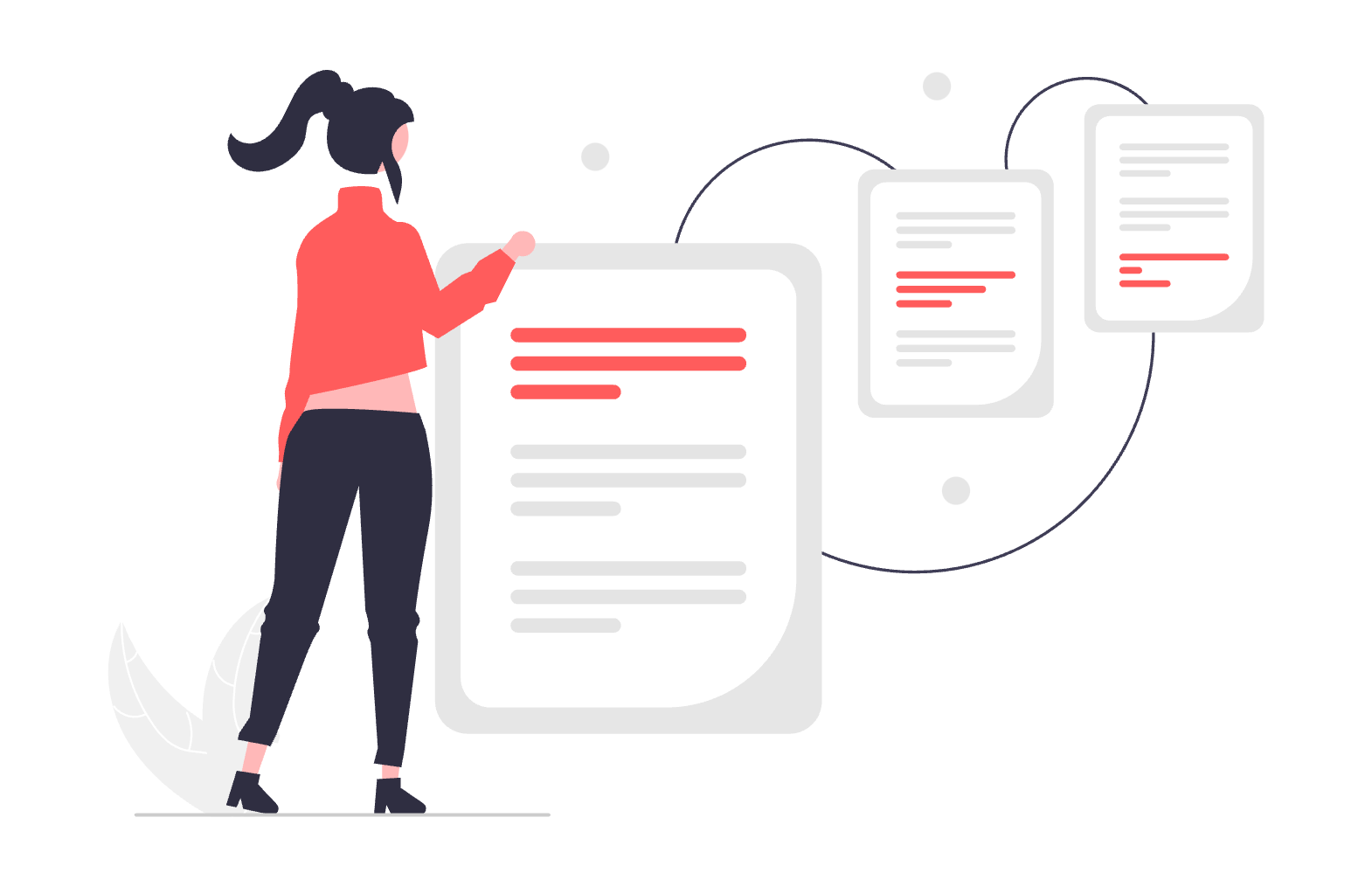 An illustration of a person next to three documents
