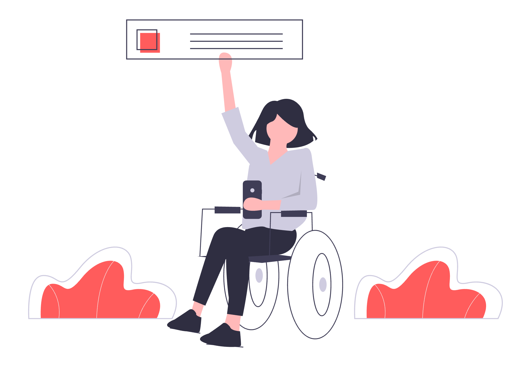 An illustration of a person holding a smartphone in a wheel chair