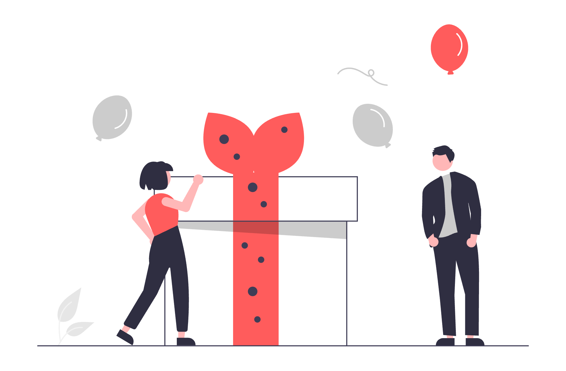 An illustration of a huge gift next to two tiny humans