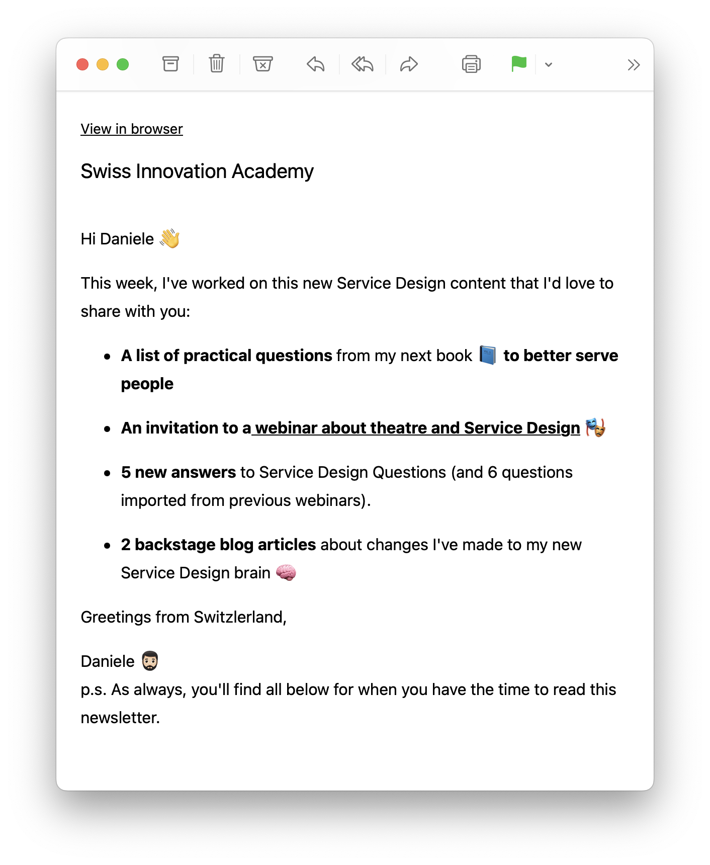 A screenshot of an email from the newsletter