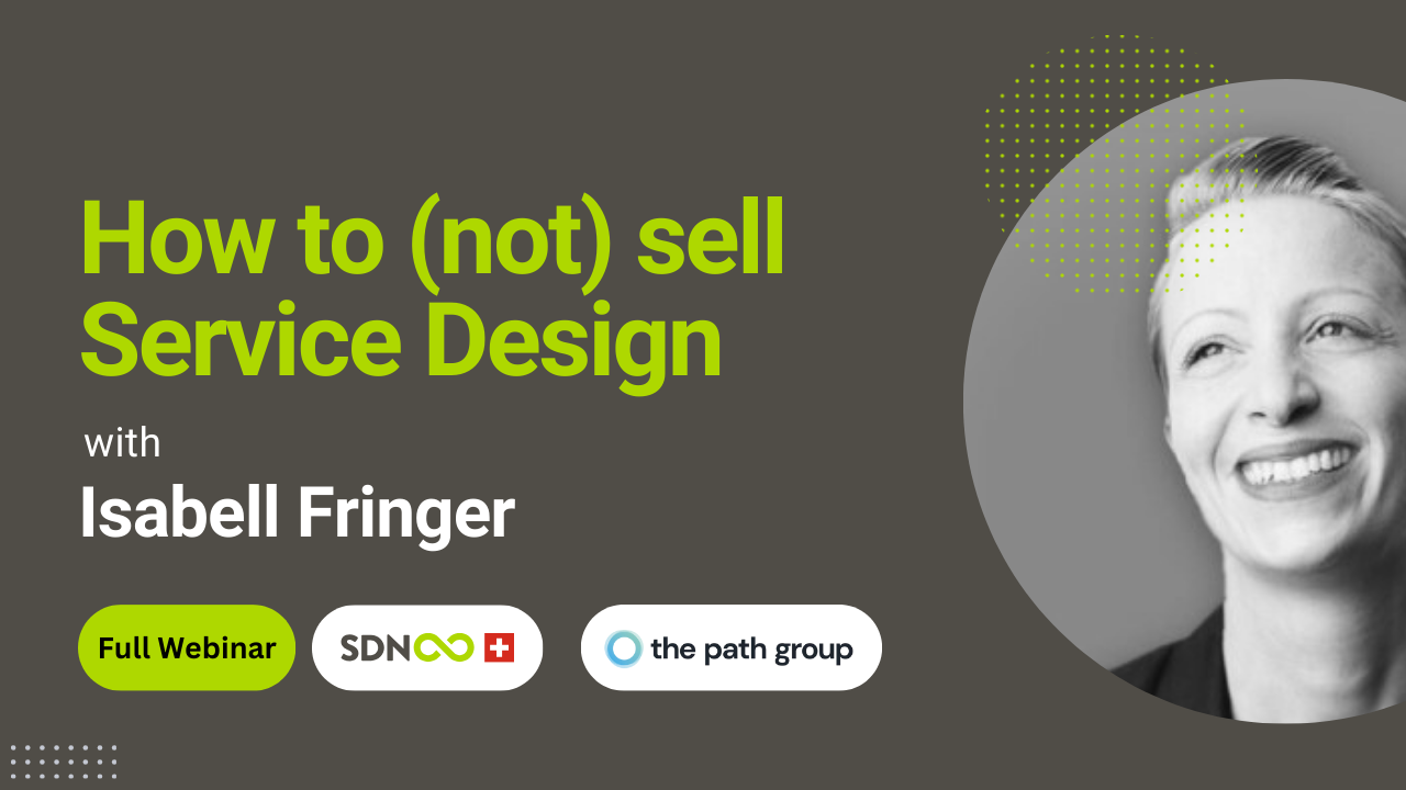Portrait of Isabell with the title of the talk, the SDN logo and the logo of her company: the path group