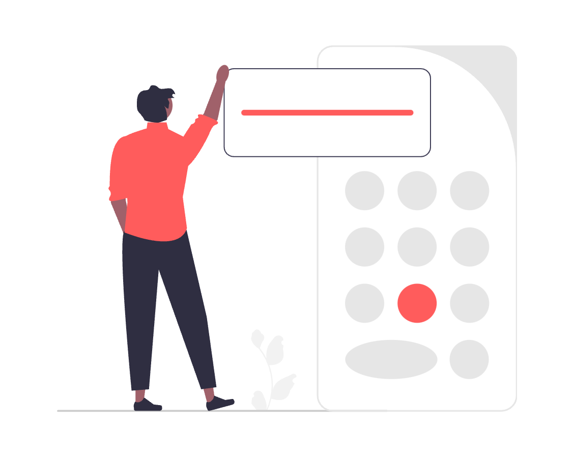 An illustration of someone interacting with a giant calculator