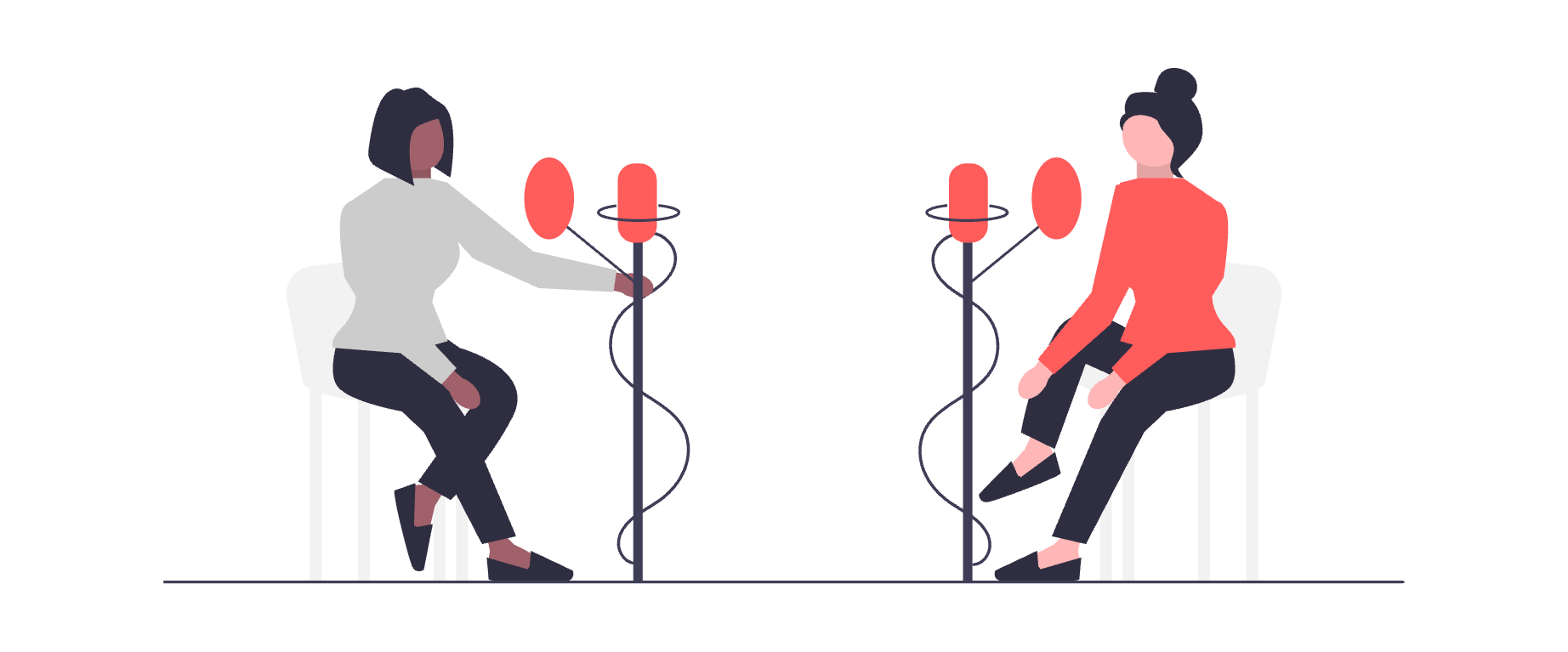 An illustration of two people speaking in microphones